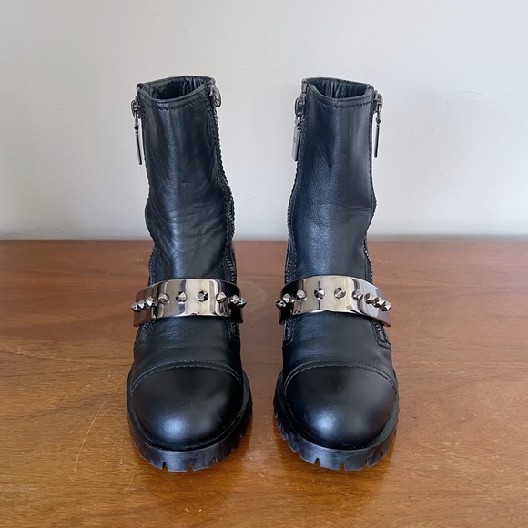 Alexander McQueen • black calfskin boot chunky silver metal studded moto - Picture 3 of 16